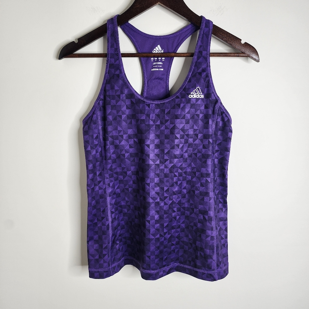 Adidas Women's Purple Geometric Sports Bra Lined Workout Tennis Tank Top Med